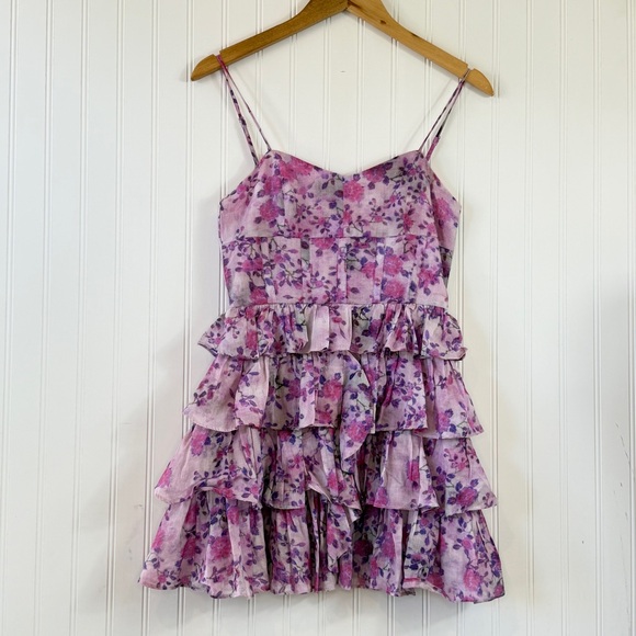 Bardot Adeli Lilac Floral Ruffle Mini Dress Size 4 / Small - Picture 6 of 13